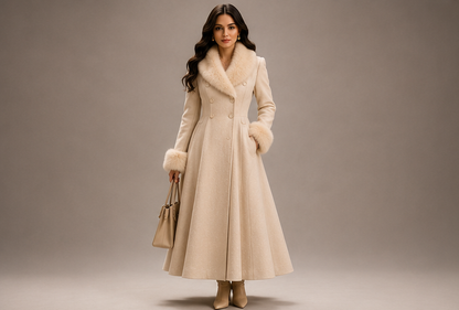 Manteau Cintré Élégance Royale FLOZELA - vue principale, Blanc Crème