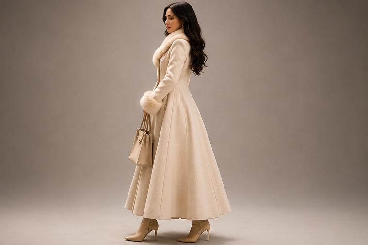 Manteau Cintré Élégance Royale FLOZELA - détail de la coupe cintrée